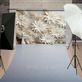 Aperturee Aperturee 3D White Paper Flowers Sweep Photo Backdrop Winter Wedding or Bridal Shower Elegant Poinsettia Wall Decor